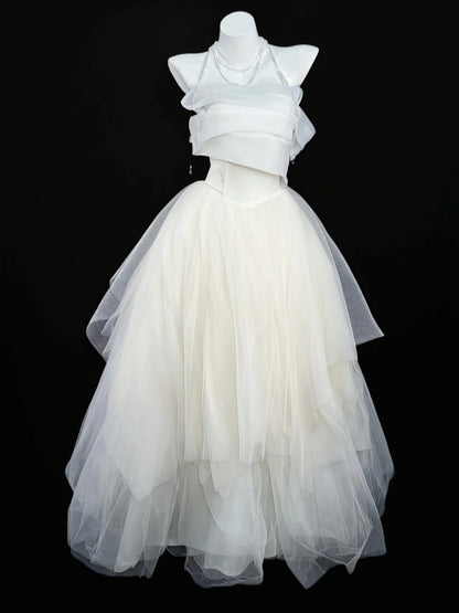 Chic Wedding Dresses Ball Gown Strapless Neck Garden White Vintage Wedding Dress N4497