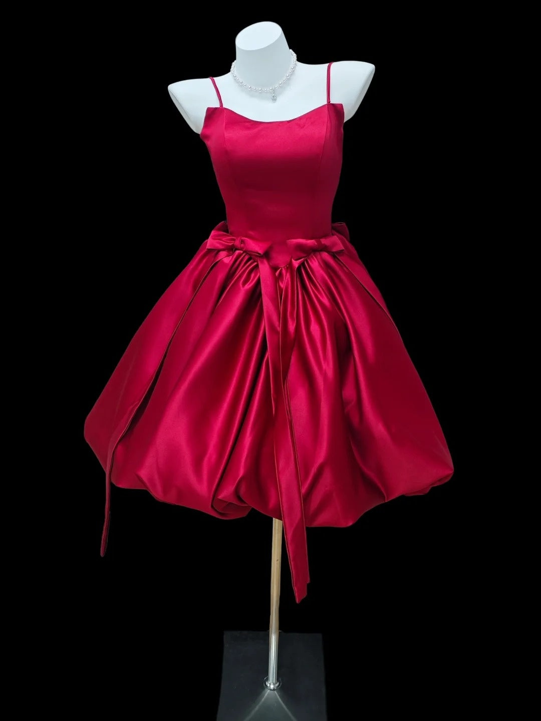 Robe de bal romantique, bretelles spaghetti, satin rouge, pour seniors, courte, pour la remise des diplômes ou le bal de promo, N4514