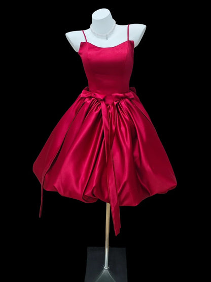 Robe de bal romantique, bretelles spaghetti, satin rouge, pour seniors, courte, pour la remise des diplômes ou le bal de promo, N4514