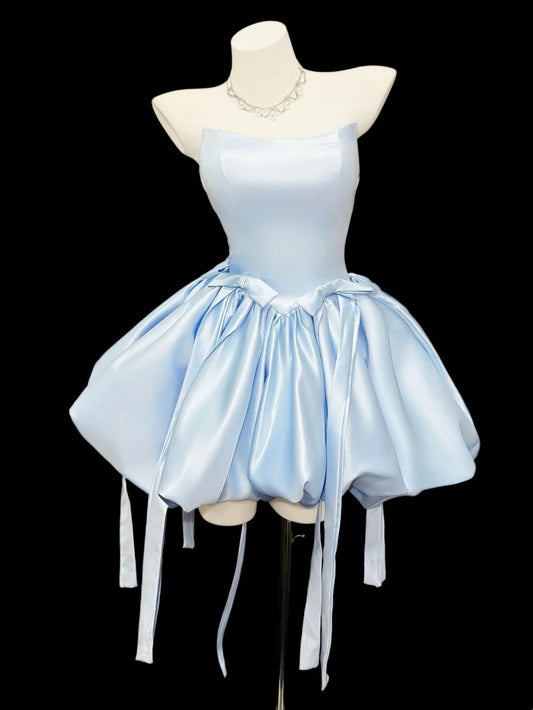 Pretty Ball Gown Strapless Light Sky Blue With Bow-knot Senior Inspo Graduation High School Homecoming Dresses N4529