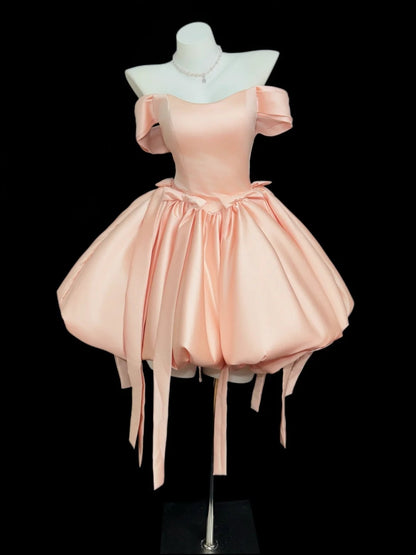 Elegantes Ballkleid schulterfrei, Inspo-Ideen, Abiballkleider, kurze, rosafarbene Cocktailkleider, Homecoming-Kleider N4540