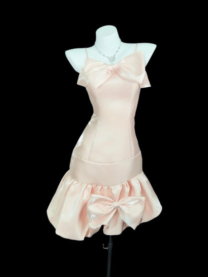 Robes de bal de fin d'année courtes, roses fard à joues, serrées, avec bretelles spaghetti, pour lycée, romantiques N4549