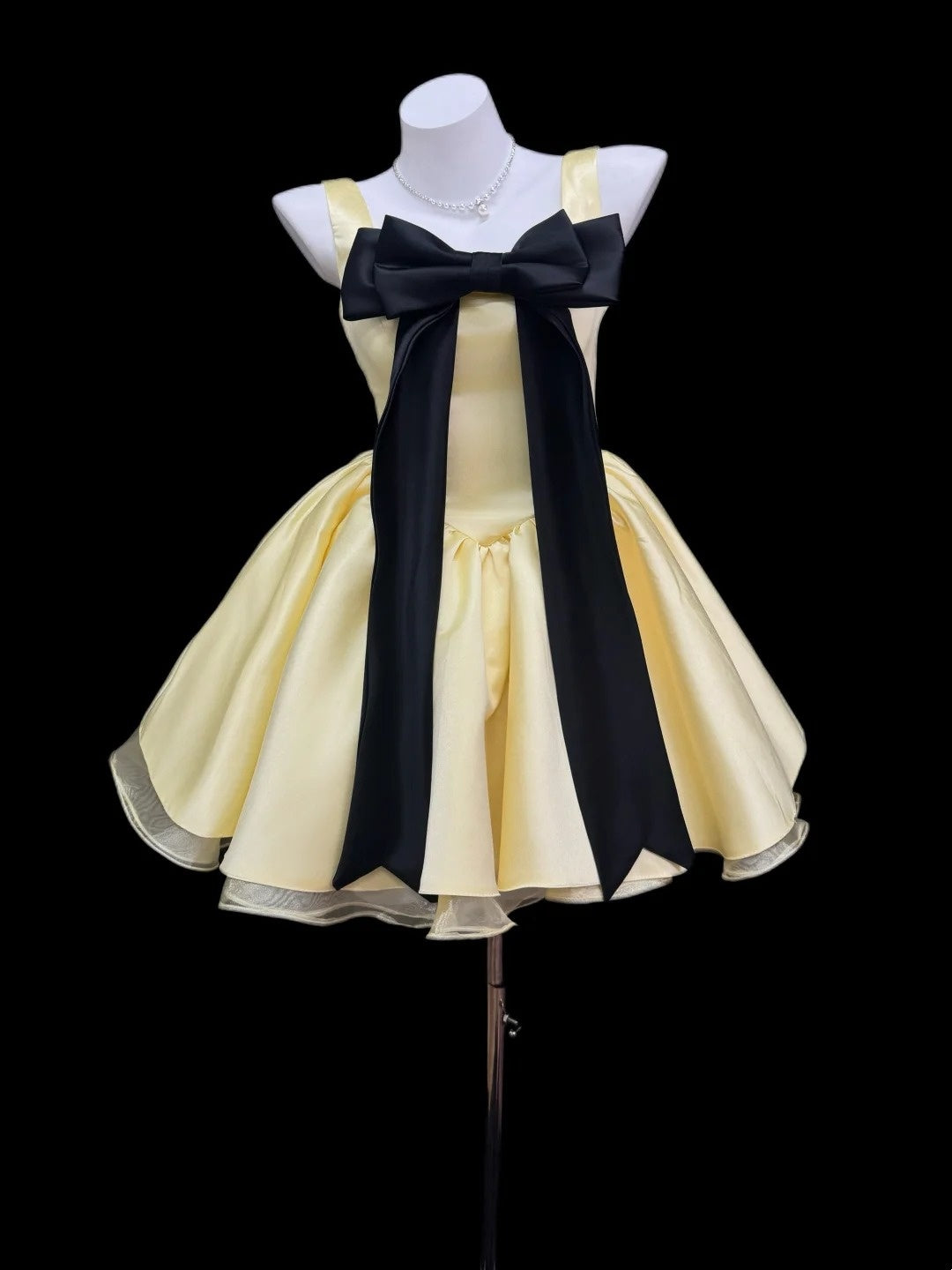 Robes de bal de fin d'année courtes de lycée, coupe trapèze romantique, col carré, jaune, pour le retour à la maison N4544