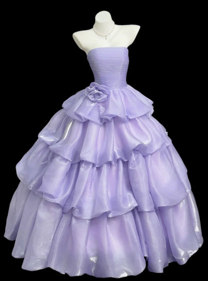 Sweet Prom Dress Ball Gown Strapless Lilac With Ruffled Long Quinceanera Dresses Sweet 16 Dress Formal Outfits RB5445