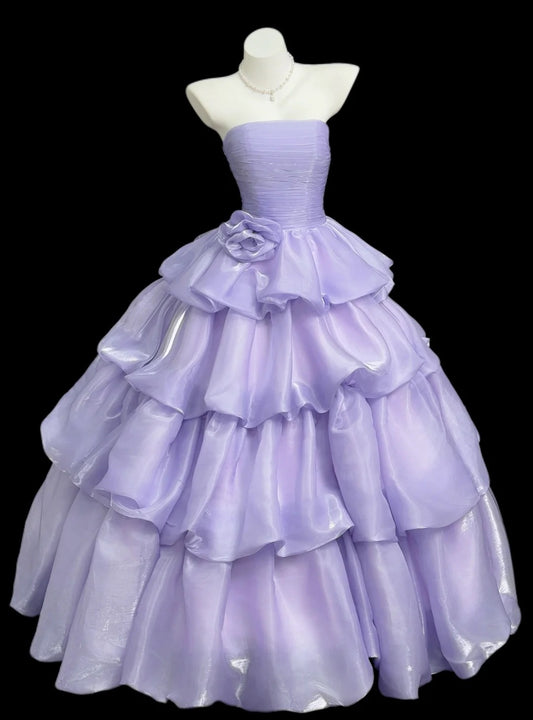 Sweet Prom Dress Ball Gown Strapless Lilac With Ruffled Long Quinceanera Dresses Sweet 16 Dress Formal Outfits RB5445