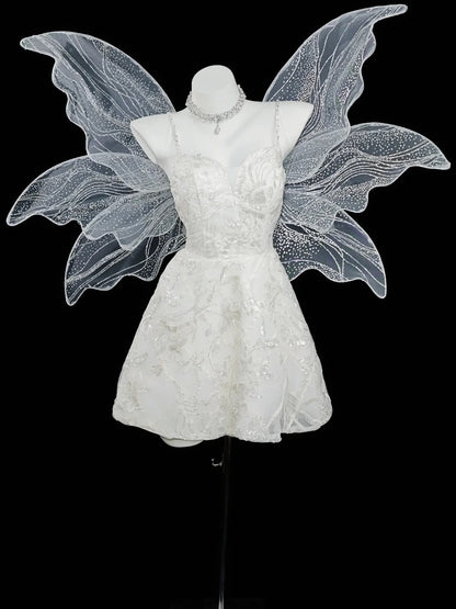 Romantisches A-Linien-Spaghettiträger-Kleid mit weißen Pailletten für die Abschlussfeier der High School N4556