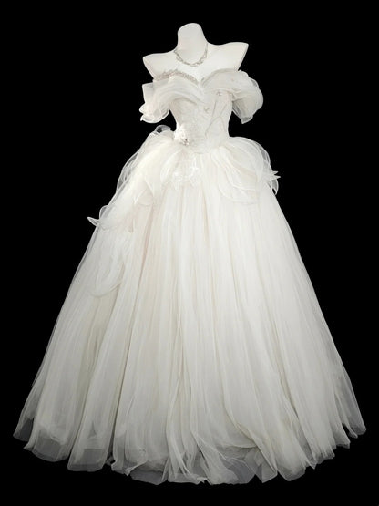 Chic Wedding Dresses Ball Gown Off The Shoulder Garden White Sequin Vintage Wedding Dress N4539