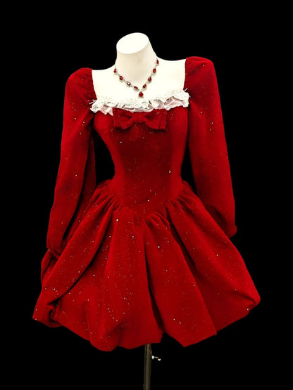 Robes de bal élégantes en velours rouge, encolure carrée, idées d'inspiration, robes de soirée courtes, mini, cocktail, de rentrée N4519
