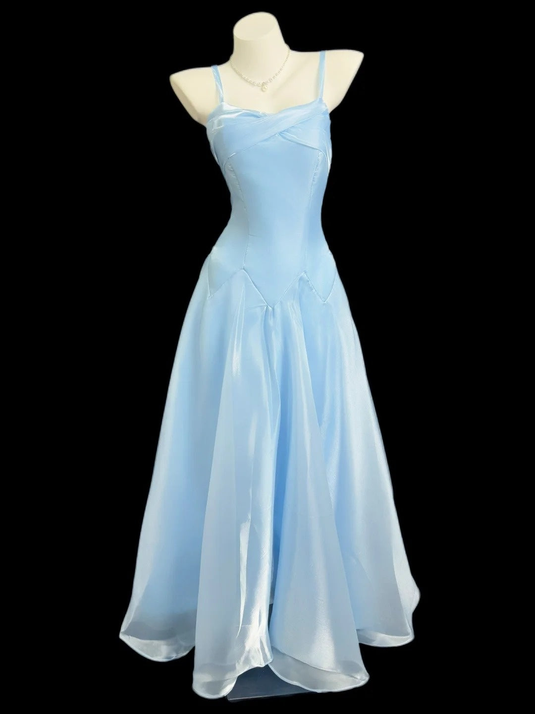 Hübsches A-Linien-Kleid mit Spaghettiträgern in hellem Himmelblau für Frühlings- und Sommeranlässe, Hochzeitsgäste, RB4348