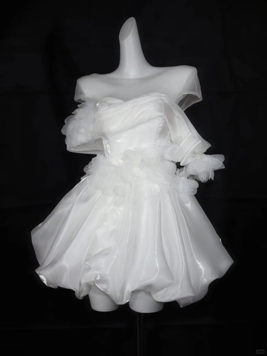 Sexy Ball Gown Off The Shoulder White Short Mini Party Cocktail Homecoming Dresses N4485