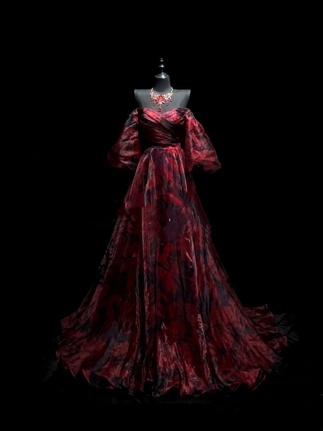 Retro Ball Gown Off The Shoulder Burgundy With Sleeves Party Dresses Long Prom Dresses Impress Senior Formal Dance Dress N965
