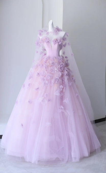 Wunderschöne Ballkleider für den Abschlussball, herzförmiger Ausschnitt, Tüll, Flieder mit Blumen, langes Abendkleid N2924