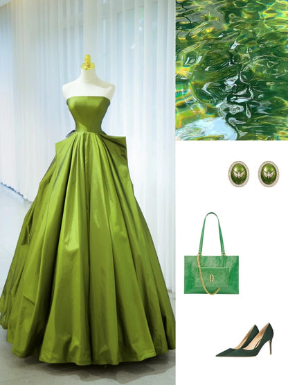 Elegantes Ballkleid Trägerlos Grün Satin Langes Abendkleid 18. Geburtstag Abschlussballkleider N2846