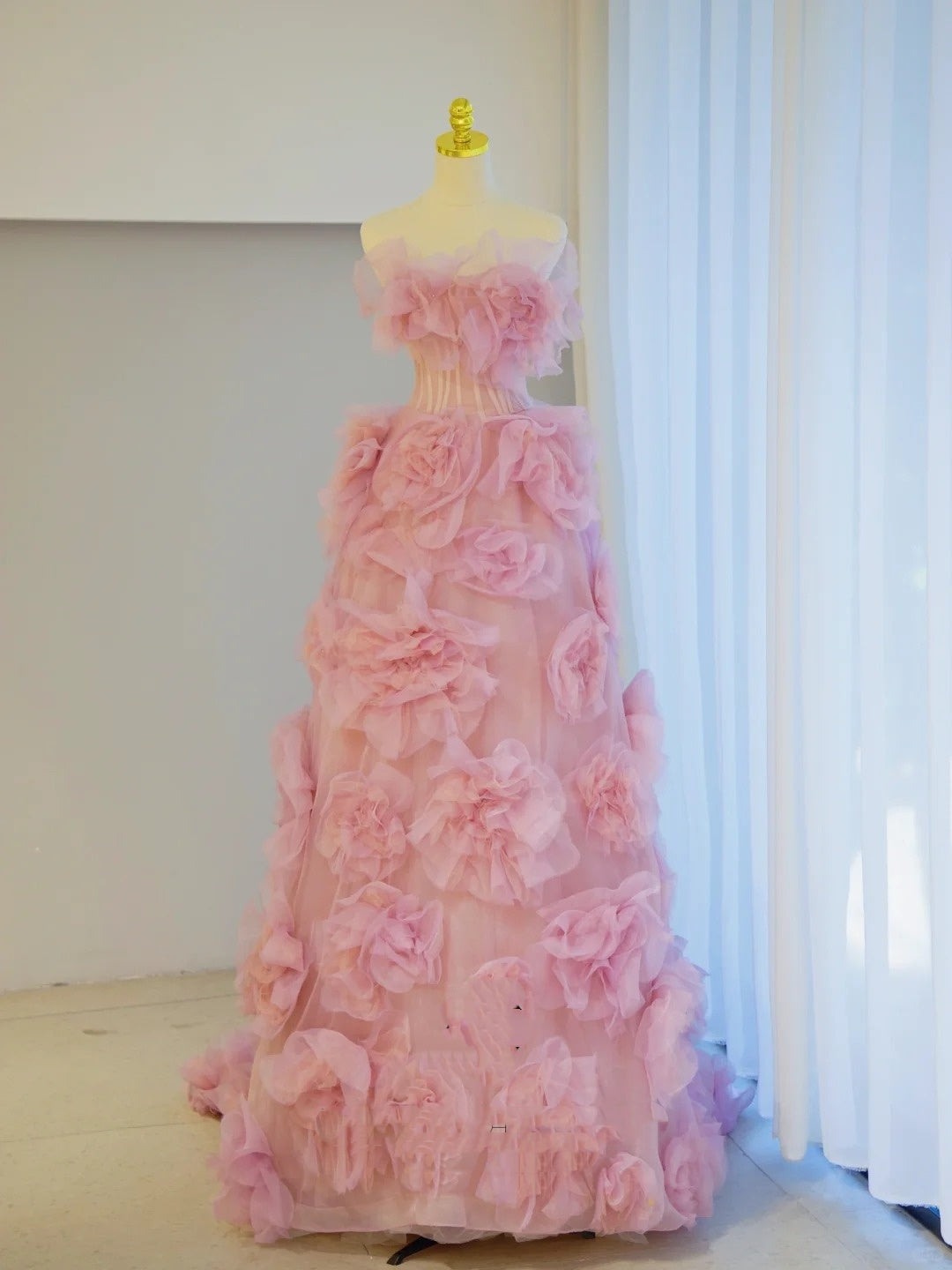Élégante robe de bal bustier en tulle rose, longue robe de soirée, robes de bal pour 18e anniversaire N2849