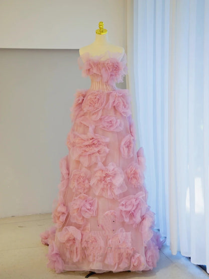 Élégante robe de bal bustier en tulle rose, longue robe de soirée, robes de bal pour 18e anniversaire N2849