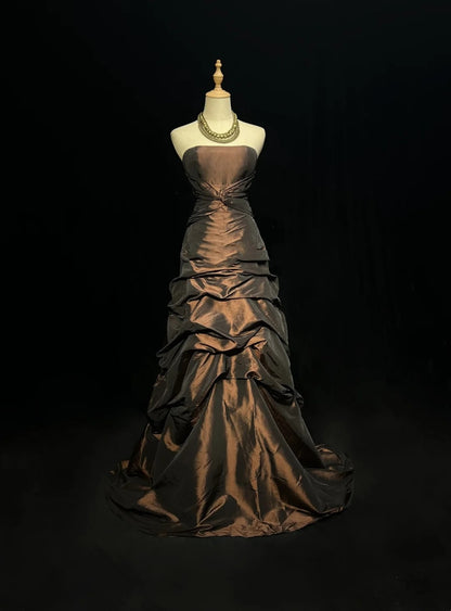 Vintage Prom Dresses Ästhetik 1950er Retro Ballkleid Trägerloses Schokoladenfarbenes Langes Abendkleid N2322