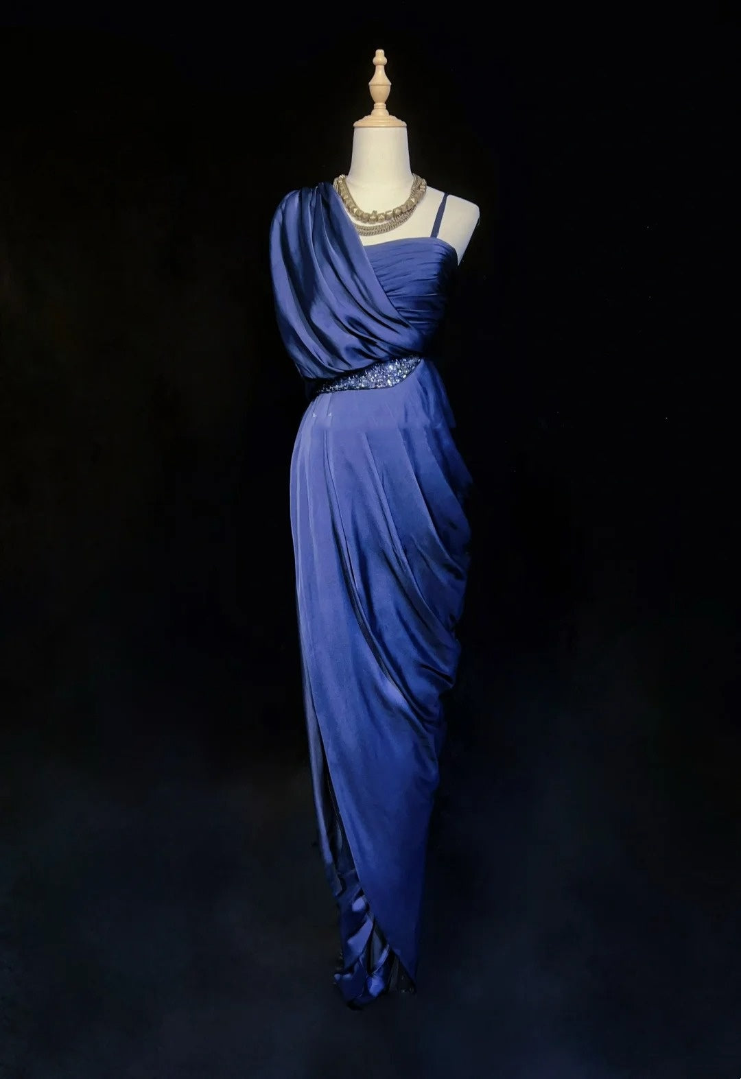 Robes de bal vintage fourreau bleu marine satin années 1990 longue robe de soirée formelle N2663