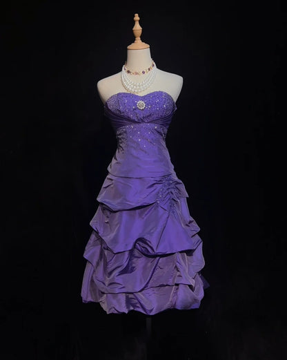 Vintage Ballkleid Sweetheart Lila Taft Gerafft Y2K 2000er Knielang Homecoming Kleider N3119