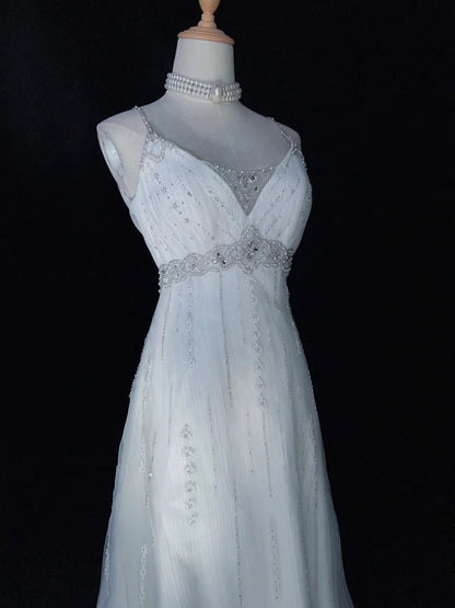 Robes de mariée uniques, ligne A, fines bretelles, tulle blanc avec perles, longue robe de mariée N3646