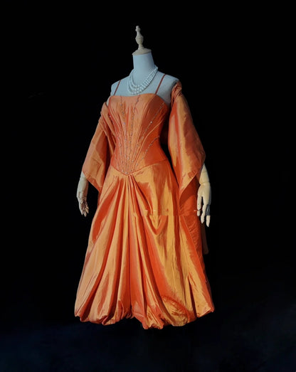 Robes de bal intemporelles robe de soirée spaghetti orange taffetas avec cape perlée tenues de soirée N3239
