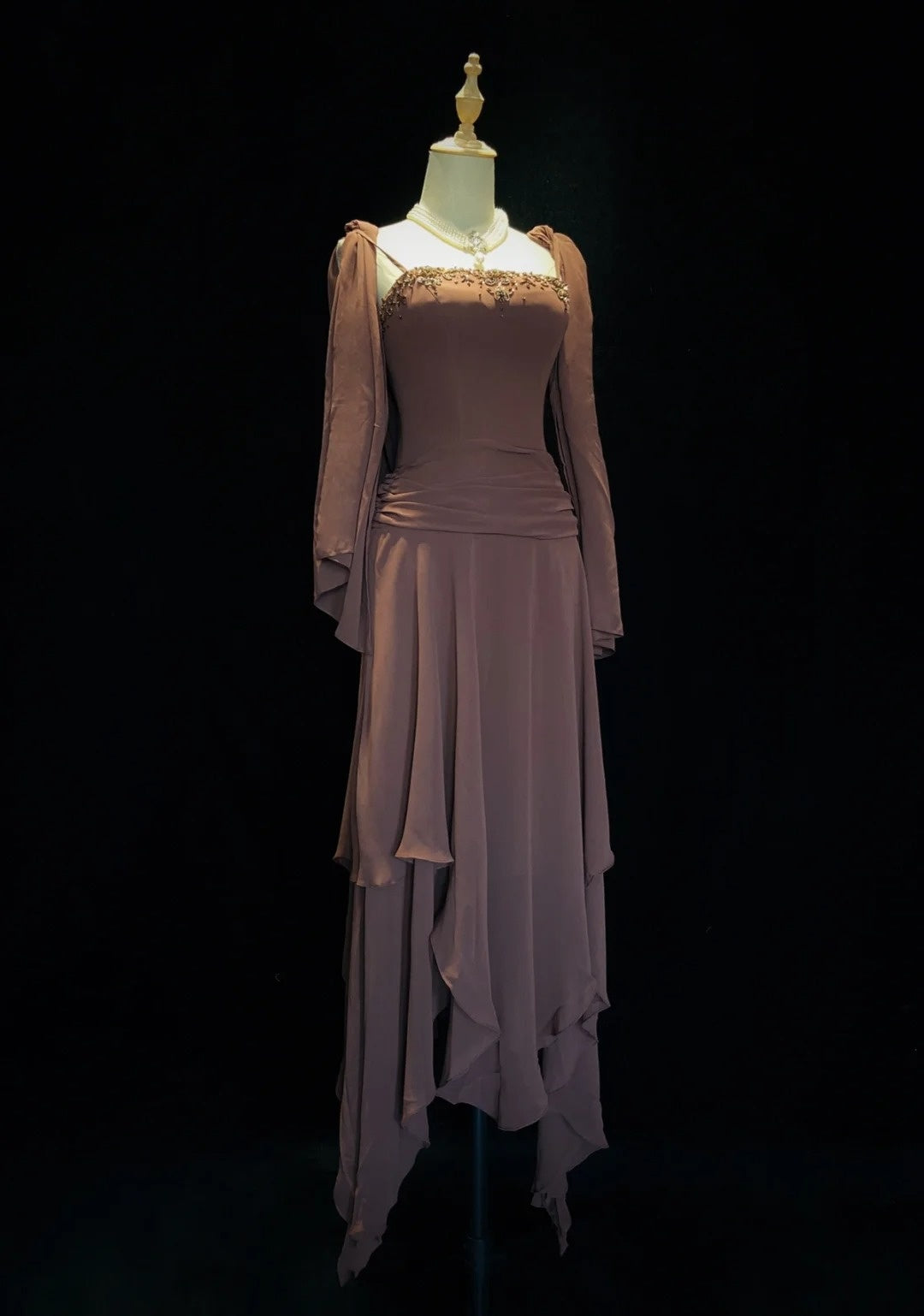 Vintage Prom Dresses 80s A Line Spaghetti Strap Chiffon With Cape Evening Outfits N3465