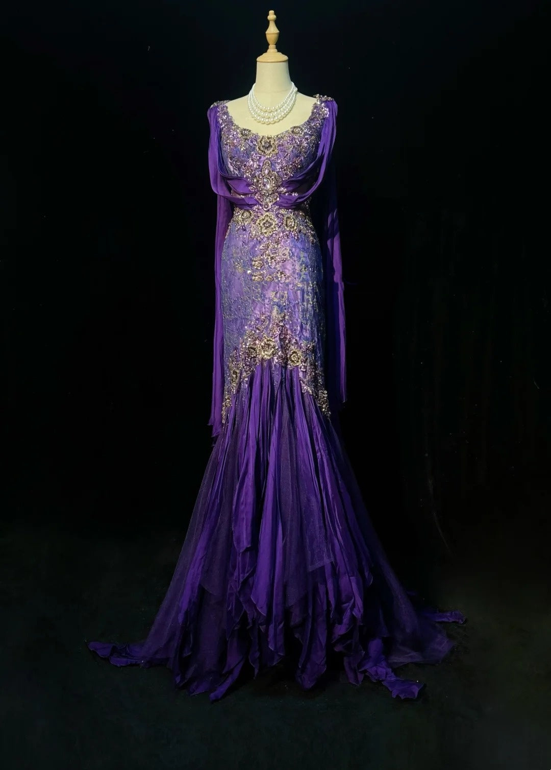 Vintage Prom Dresses 90s Mermaid Square Neck Purple Chiffon Long Lace With Beading Evening Formal Outfits RB5142