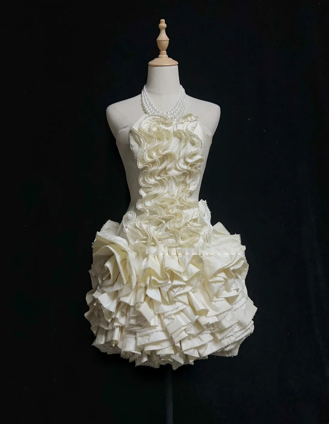 Timeless Wedding Dresses Sheath Strapless Beige Satin With Ruffled Short Bridal Gown N3004