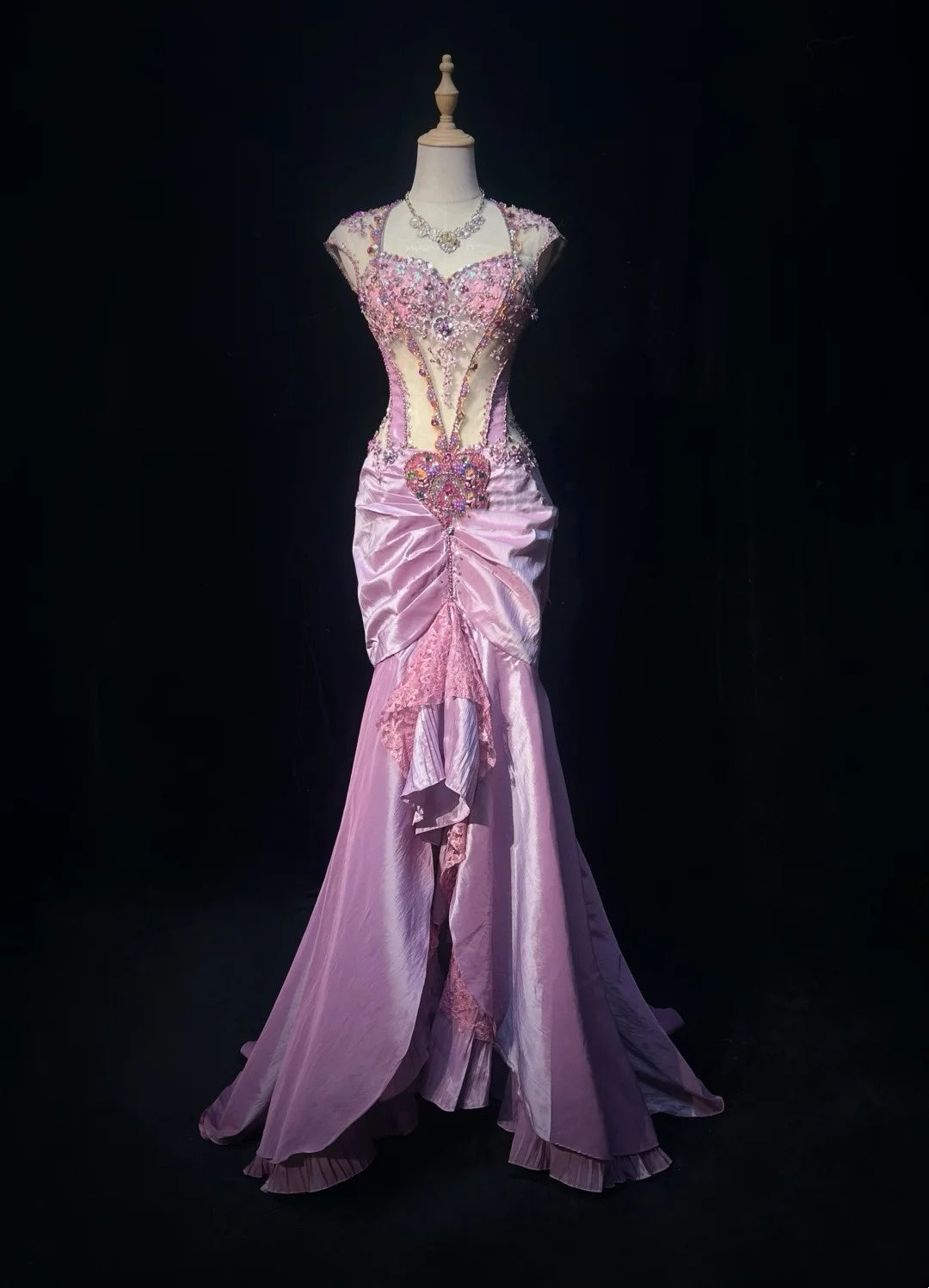 Vintage Prom Dresses Mermaid Sweetheart Lilac Lace Satin With Beading 80s Long Formal Evening Outfits N3883