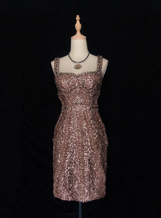 Sexy Sheath Straps Sequin Ideas For Women Knee Length Birthday Dresses Homecoming Outfits N3461