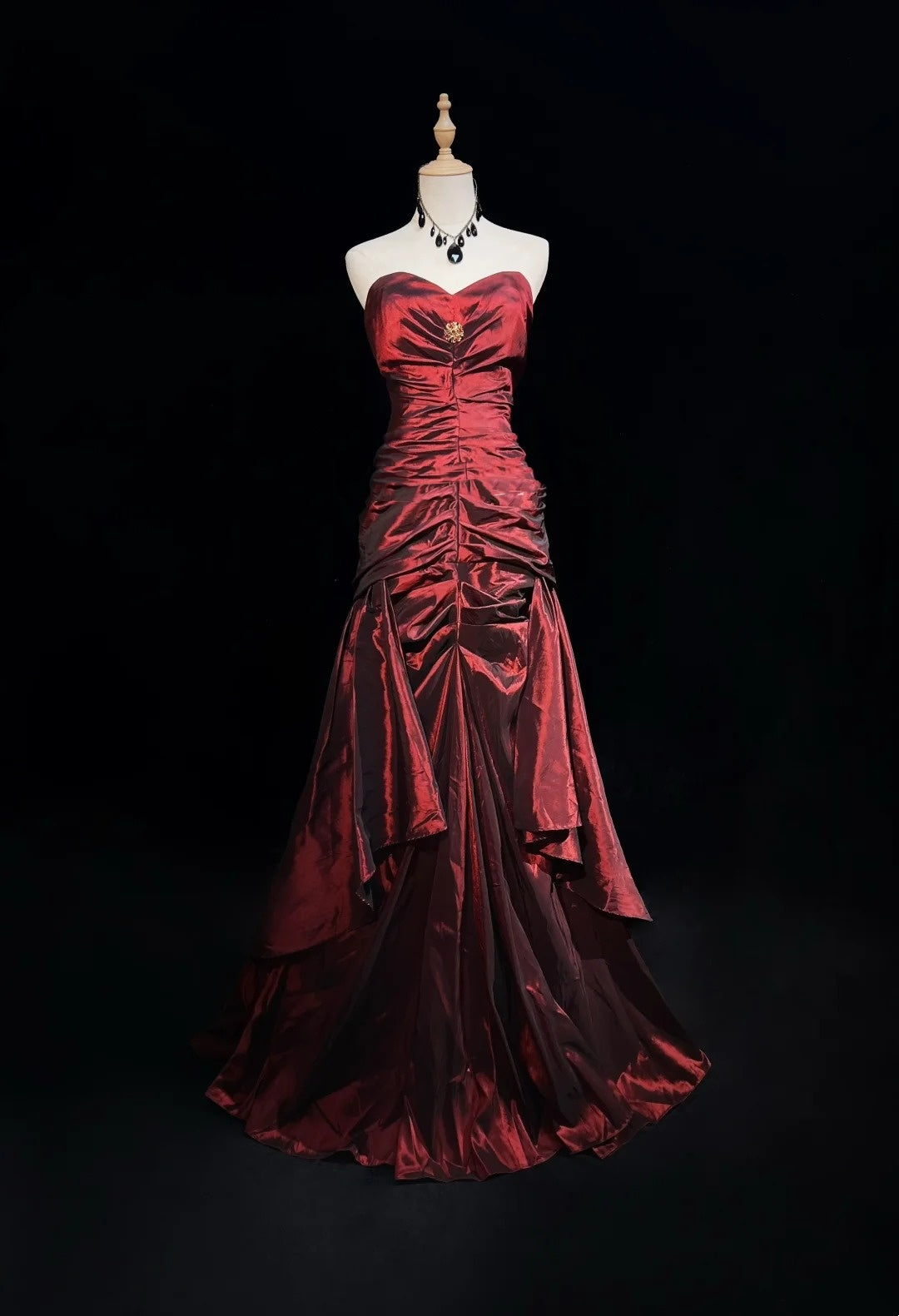 Vintage 90er Abschlussballkleider Meerjungfrau Sweetheart Burgund Taft mit gerafftem langen Ballkleid N3031