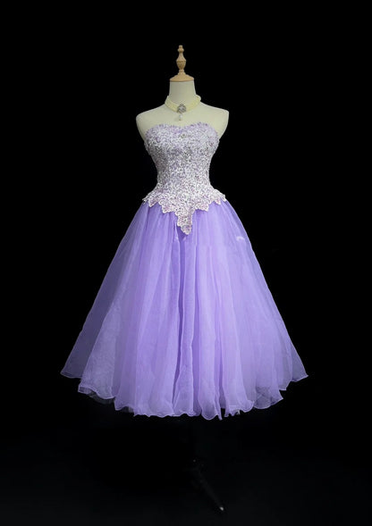 Robe de bal vintage bustier en tulle lilas, dentelle style Y2K années 2000, longueur genou, robes de rentrée des classes N3124