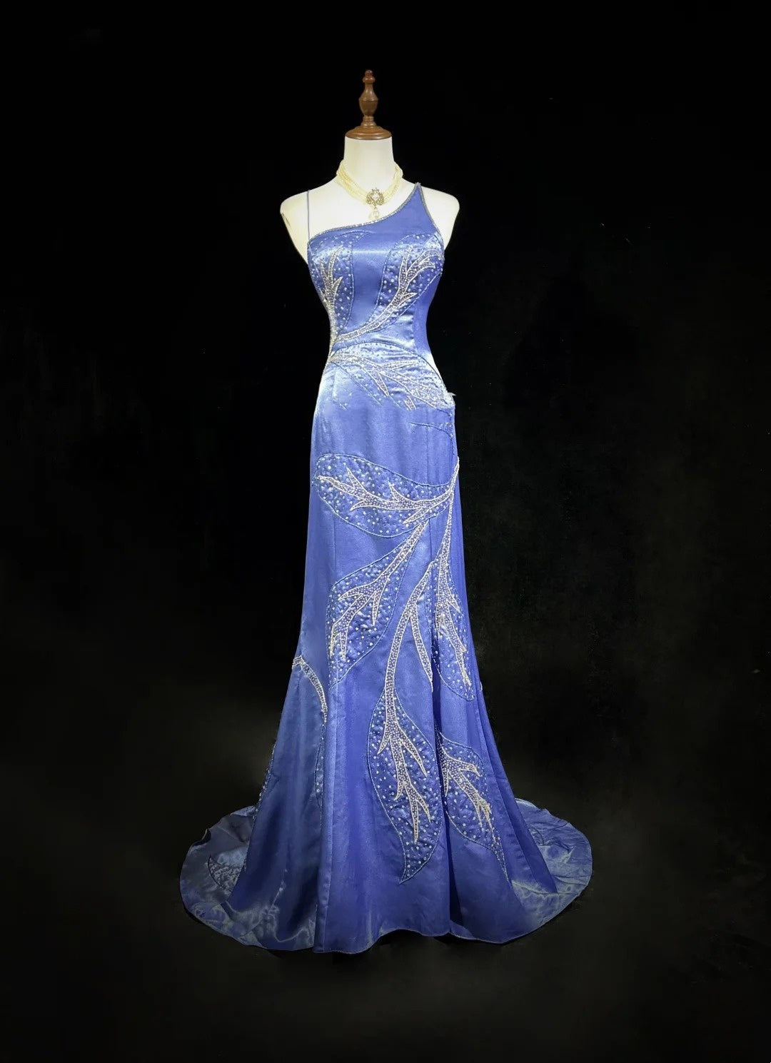 Robes de bal vintage des années 60 sirène à bretelles spaghetti lilas dos nu avec volants perlés longue robe de bal N3114