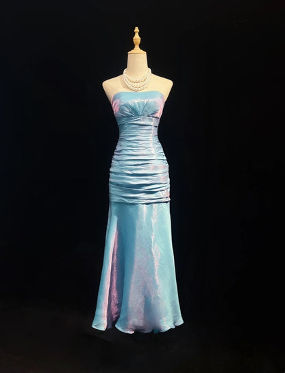 Robes de bal vintage Sirène sans bretelles Bleu ciel clair Mi-longue Robe de soirée formelle années 1990 N2651