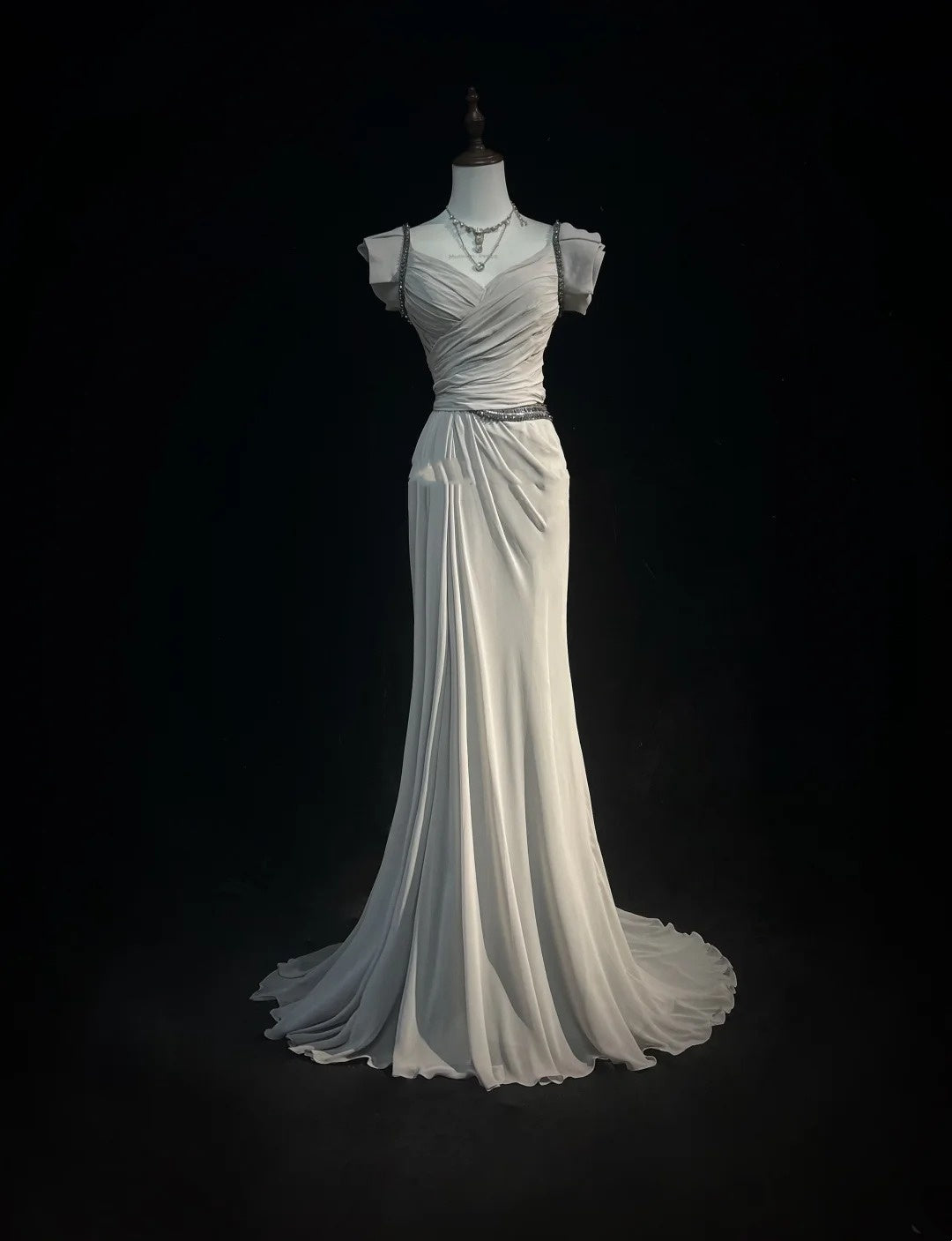 Vintage Prom Dresses Inspo Mermaid Sweetheart Silver Gray With Ruffled For Women Formal Dress N3245