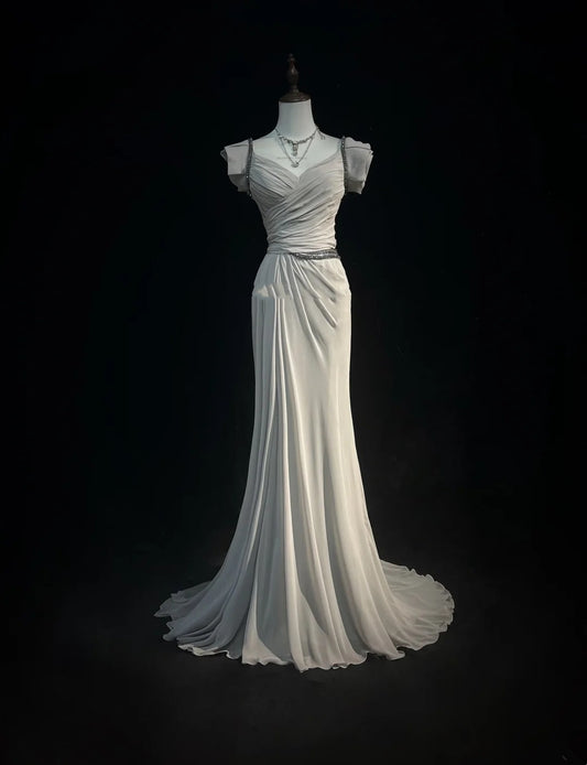 Vintage Prom Dresses Inspo Mermaid Sweetheart Silver Gray With Ruffled For Women Formal Dress N3245