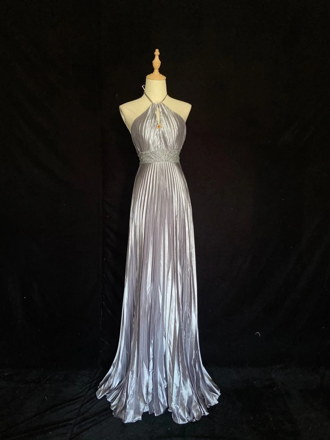 Vintage Prom Dresses Inspo A line Halter Folded Gray With Ruffled For Women Formal Dress N3246