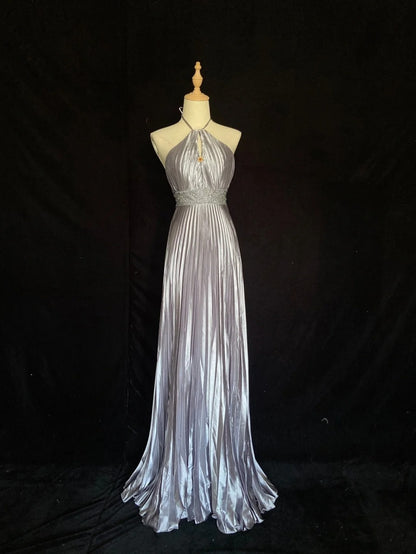Vintage Prom Dresses Inspo A line Halter Folded Gray With Ruffled For Women Formal Dress N3246