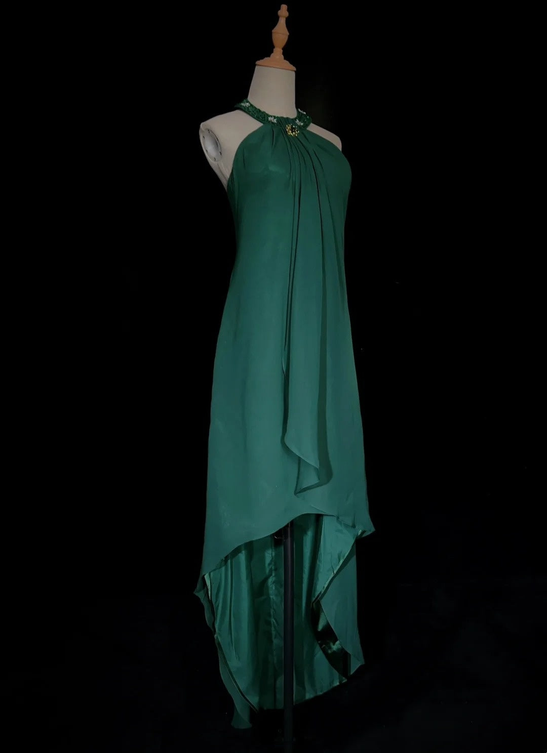 Robes de bal vintage des années 80, trapèze, dos nu, en mousseline verte avec perles, longues tenues de soirée N3450
