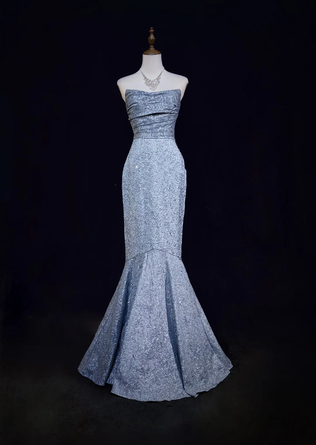 Robes de Bal Vintage Années 60 Sirène Bustier Bleu Pailleté Avec Robe de Bal Longue Volants N3097