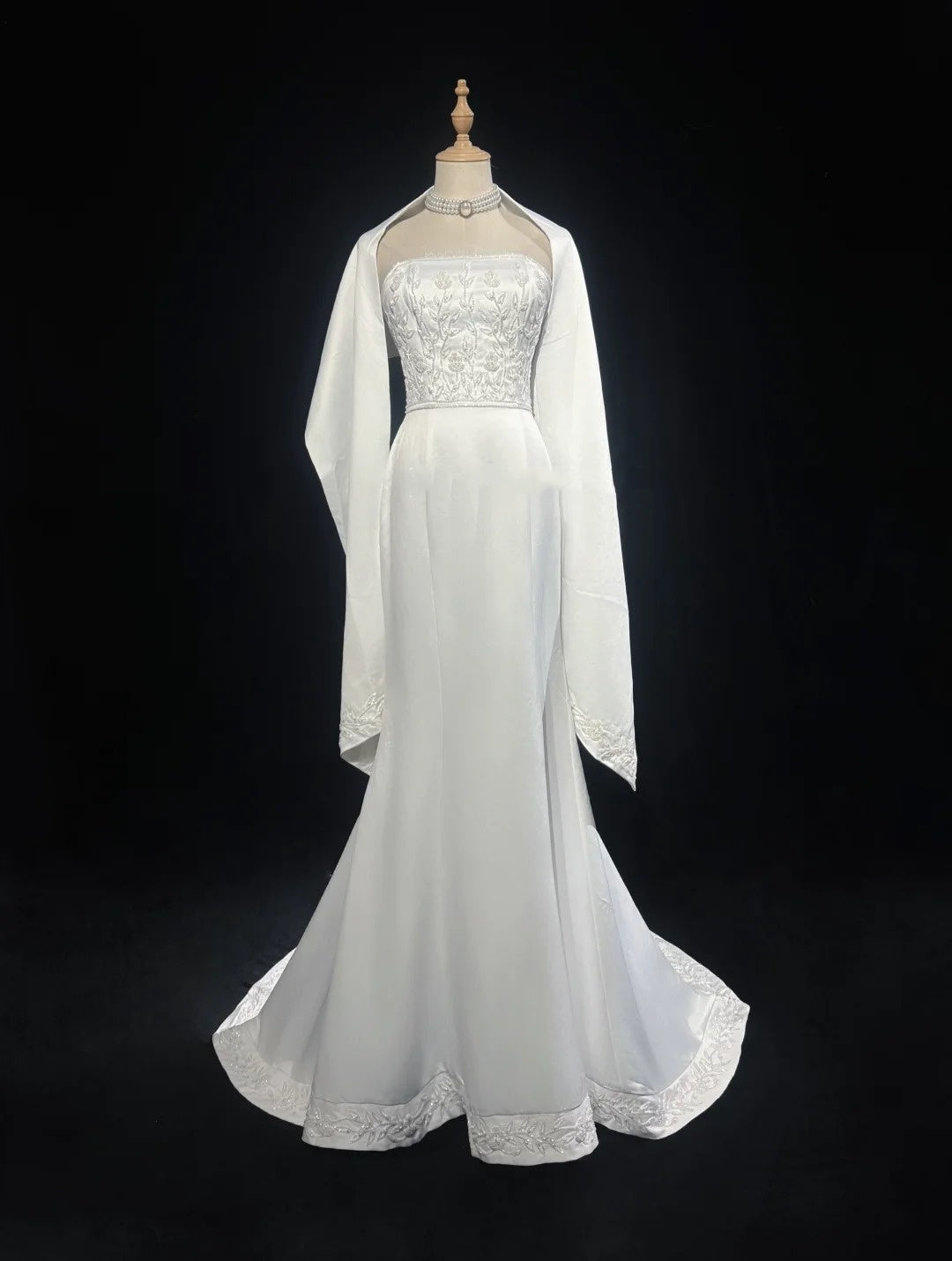 Vintage 90s Wedding Dresses Mermaid Strapless Satin White Beading Summer Garden Long Bridal Gown N3823