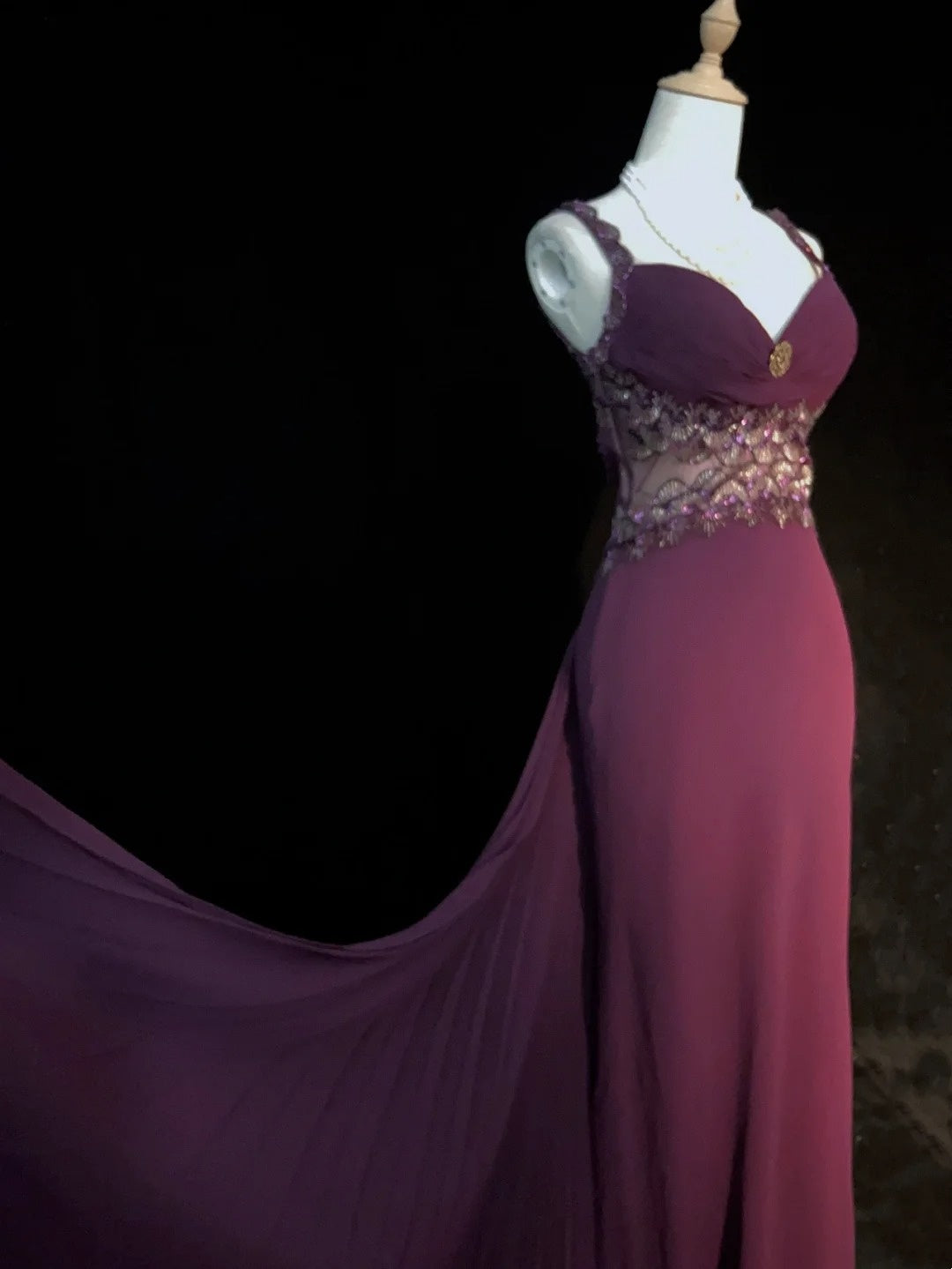 Inspiration Robes de bal vintage Sirène Bretelles spaghetti Violettes longues Années 1990 Avec perles Robes de soirée N3388