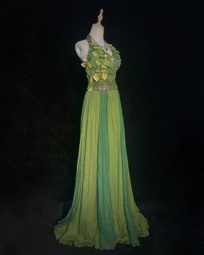 Robes de soirée Glamour A-line en mousseline de soie verte avec perles, tenues de soirée formelles N3843