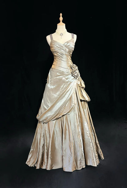 Vintage Ballkleider Abschlussball Kleid Sweetheart Mit Trägern Champagner Perlen Lang Formales Kleid N2451