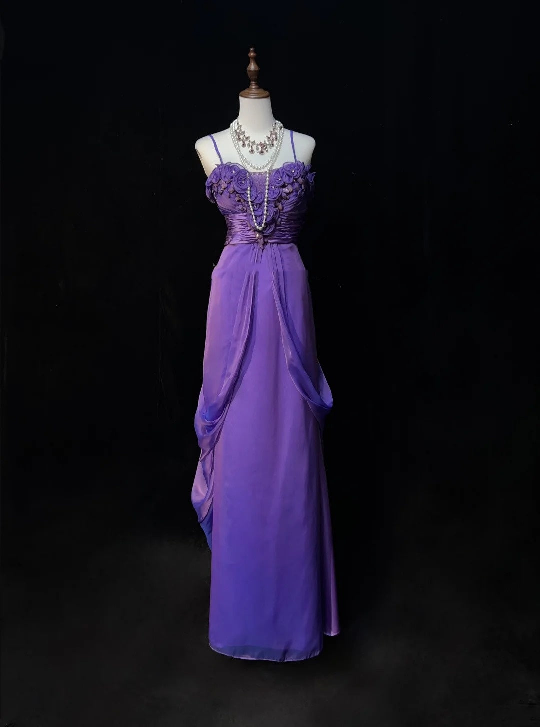 Robes de bal vintage Trapèze Bretelles spaghetti Chiffon Raisin Sans manches Années 80 Robe de soirée longue N2631