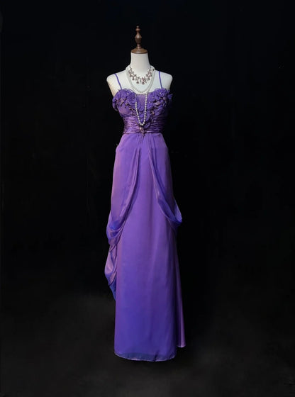 Robes de bal vintage Trapèze Bretelles spaghetti Chiffon Raisin Sans manches Années 80 Robe de soirée longue N2631