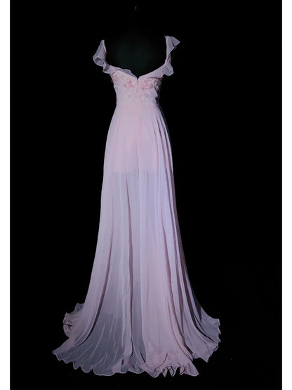 Vintage Ballkleider 80er A-Linie Sweetheart Rosa Chiffon mit Perlen Verzierungen Halboffizielle Abendgarderobe N3630