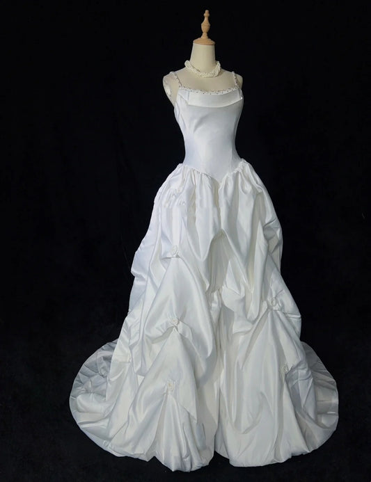 Vintage Prom Dresses Inspo Ball Gown Spaghetti Strap White With Beading For Women Formal Dress N3220