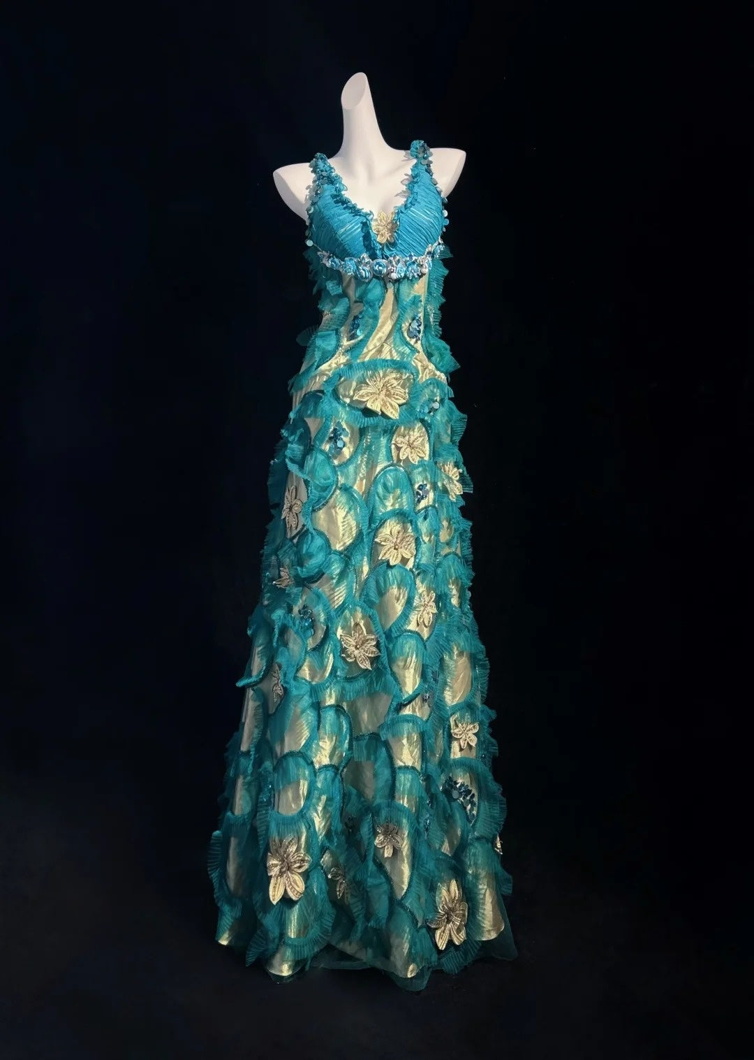 Vintage Prom Dresses 1970s A Line V Neck Blue Tulle With Beads Sleeveless Prom Dresses Evening Formal Outfits RB5126