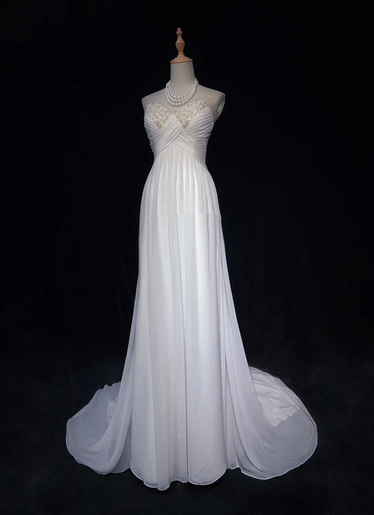 Unique Wedding Dresses A Line Sweetheart White With Ruffled Beading Long Bridal Gown N3644