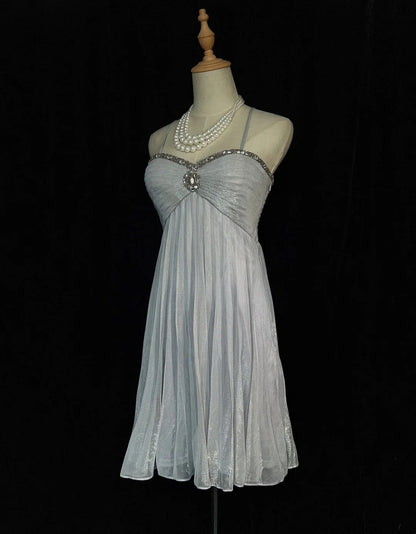 Cute A Line Spaghetti Strap Silver Knee Length 18th Birthday Gown Homecoming Dresses N3692